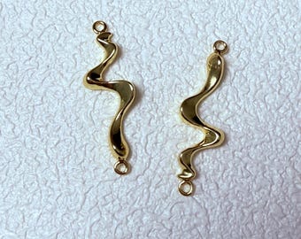 14K Gold Plated S Shape Earring Connector Charm, Double Loop