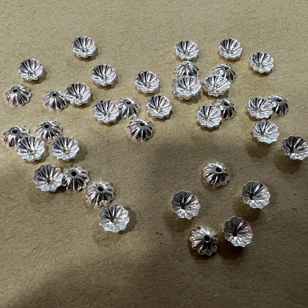 Sterling Silver Flower Bead Caps, Pumpkin Bead Caps, S925 Silver Bead Caps For Jewelry Making Supplies, Bulk Spacer Beads Caps 3mm 4mm 5mm