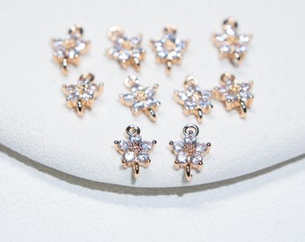 Gold Plated CZ Flower Charm Connector, Jewelry Making (8x13mm)