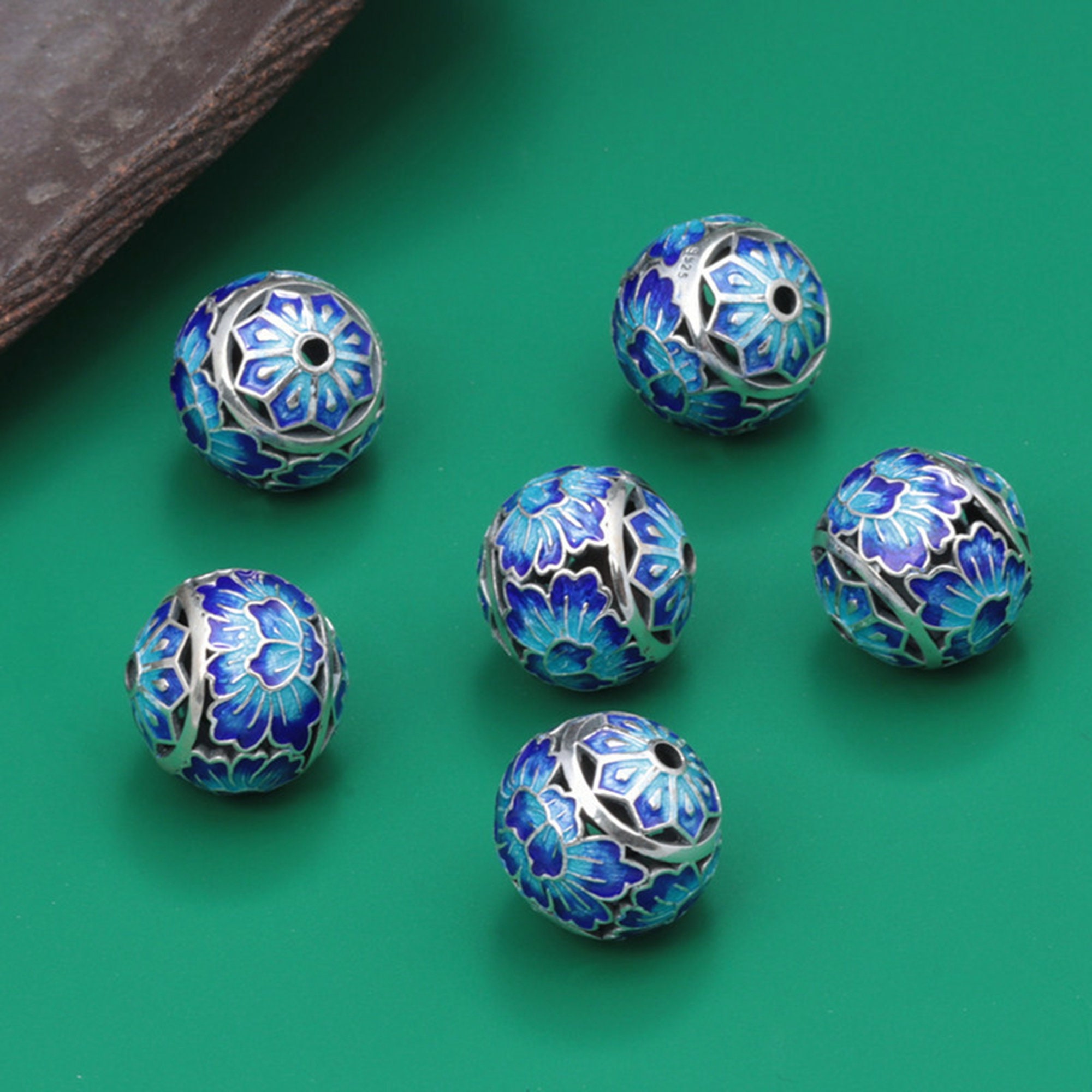 Sterling Silver Lotus Flower Round Bead Cloisonne Enamel Etsy