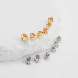 10pcs/pack 14K Gold Plated Pony Bead, Gold Tone Closed Spiral Bead, Swirl Bead, Tube Bead, Large Hole Bead, Bracelet Spacer, Craft Bead