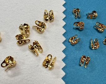 Puntali a conchiglia placcati in oro 18 carati, con cappuccio terminale in rame (10 pezzi/confezione)