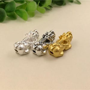 Sterling Silver Coin Pixiu Beads, Kylin Bead, Feng Shui Bead, Wealthy beast Bead, Fortune Bead, Bracelet Spacer, Animal Bead, Mythical Bead