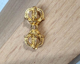 Gold Plated Sterling Silver Double Vajra Dorje Bead, Tibetan Buddhist Charm