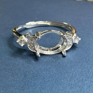 Sterling Silver Oval Ring Setting, Oval Ring Head, 925 Silver pave Ring setting with Claw ,  Art Deco Bezel Ring Band 6*9 6*12 8*12mm