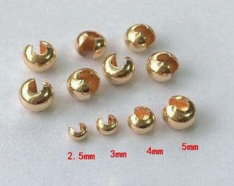 14K Gold Filled Crimp Cover Beads, Gold Filled Crimp Beads For Jewelry Making Supplies, Cover Bead 2.5mm 3mm 4mm 5mm, Jewelry Findings