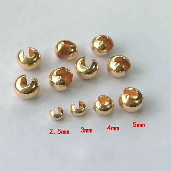 Perles à écraser en plaqué or 14 carats, Perles à écraser en plaqué or pour accessoires de fabrication de bijoux, Perle de recouvrement 2,5 mm 3 mm 4 mm 5 mm, Accessoires de bijouterie