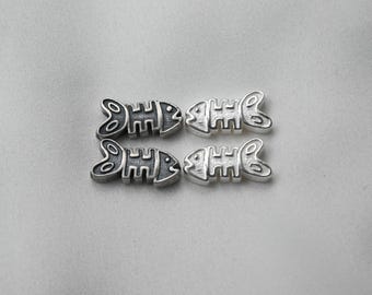 Sterling Silver Fish Bone Bead, Ocean Bracelet Spacer