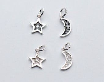 S925 Étoile en argent sterling et charmes de lune, petit charme, charme de lune, charme d’étoile, charme de bracelet, charme de boucle d’oreille