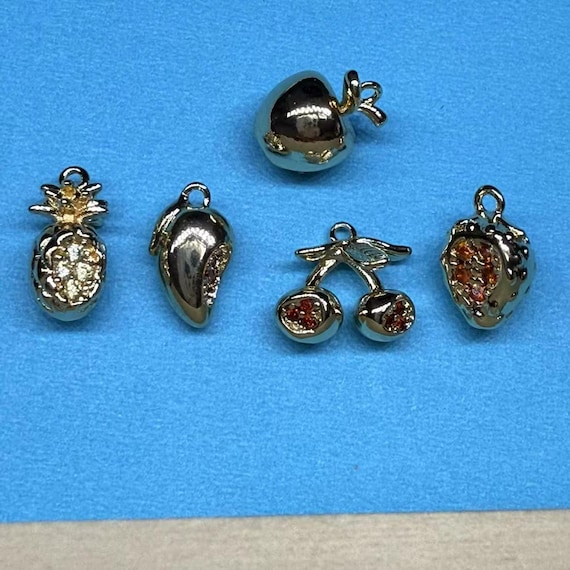 Gold Plated Fruit Charm Pendant, CZ Summer Jewelry