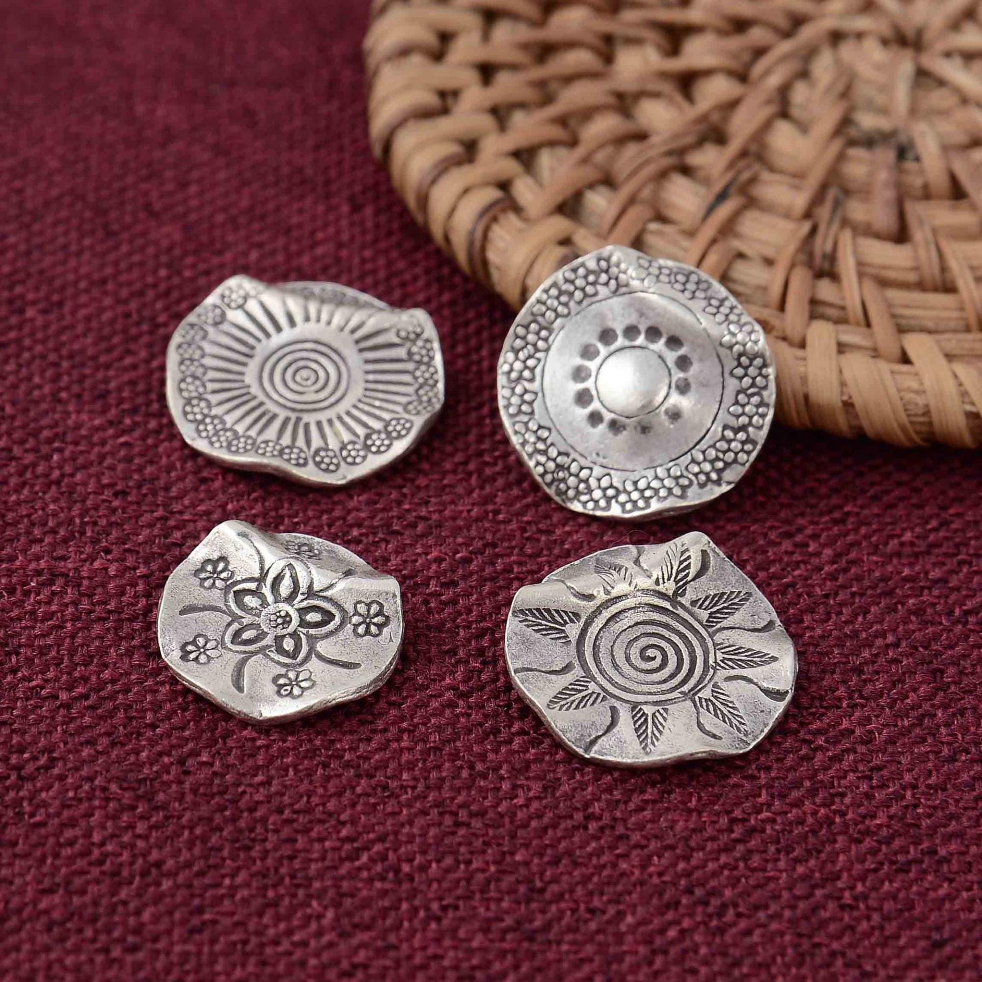 Handmade Sterling Silver Relief Bead,vintage Silver Round Flat Emboss ...