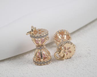 14K Gold Plated Hourglass Charm Pendant, Zircon Sand Timer (8*13.5mm)
