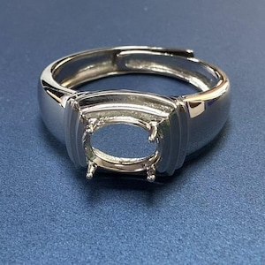 Sterling Silver Oval Ring Setting, Oval Ring Head, 925 Silver Ring Prong setting with Claw, Cathedral Ring, Adjustable Men Ring Band 8*10mm