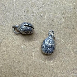 Sterling Silver Lotus Bell Charm Pendant, Flower Bell Bracelet, Meditation Necklace, Yoga Earring, Spiritual Jewelry, Tranquility Charm