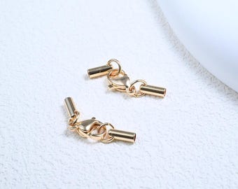 Gold plated Stainless Steel Cord End Cap with Lobster Clasp, Stainless Steel 2mm