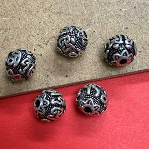 Sterling Silver OM Mantra Round Bead with Lotus, Buddha Beads 925 Silver OM Lotus Beads,Bracelet spacer Bead,Necklace Bead,Om mani padme hum