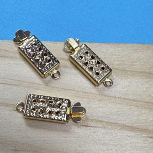 14K Gold Plated Rectangle Box Clasp, Hollow Pearl Clasp (6x17mm)