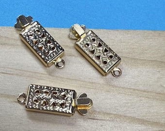 14K Gold Plated Rectangle Box Clasp, Hollow Pearl Clasp (6x17mm)