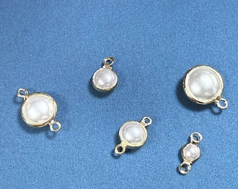20pcs 14K Gold Plated Round Charm,Silver Tone shell Pearl Charms w/ Double Loops For Jewelry Making Supplies, 4mm 6mm 8mm 10mm