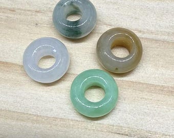 Green Jade Donut Beads, Large Hole Gemstone, Earring Pendant (8x3mm)