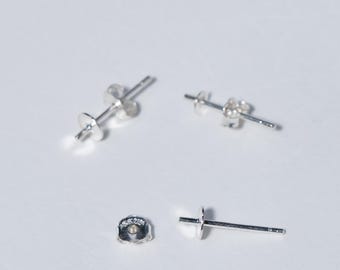 Örhängesstift i sterlingsilver med platta dynor, halvborrad pärlstift, gör-det-själv-smycken (3 mm-6 mm)