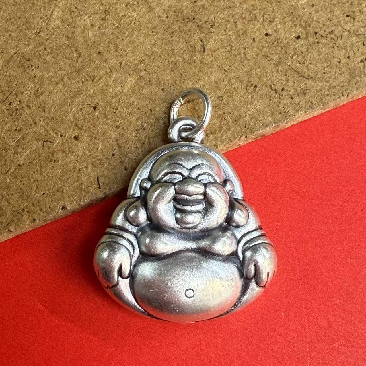 Sterling Silver Maitreya Buddha Statue Charm Pendant, Buddhism Bracelet, Prayer Necklace, Religious Earring, Talisman Jewelry, Amulet Charm