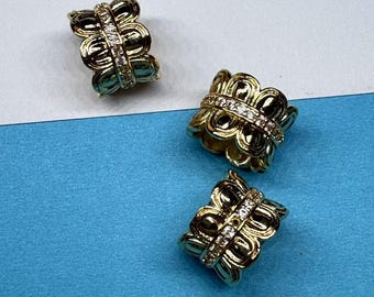 Cuenta tubular de loto chapada en oro de 14 quilates, cuenta espaciadora de circonita cúbica