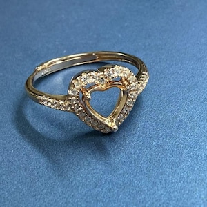 Sterling Silber Love Herz Ringfassung , Ringkopf Herz , 925 Silber Ring Krappenfassung mit Kralle, Solitärring, Ringschiene 6 mm 7 mm 8 mm