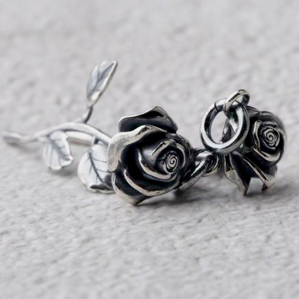 Sterling Silver Rose Flower Charm Pendant, Flower Pendant, Handmade  Rose Flower Pendant, Vintage Pendant Silver Jewelry