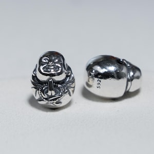 Cuenta de Buda Feliz de Plata de Ley, Separador Mala de Plata 925 (16 x 12 mm)