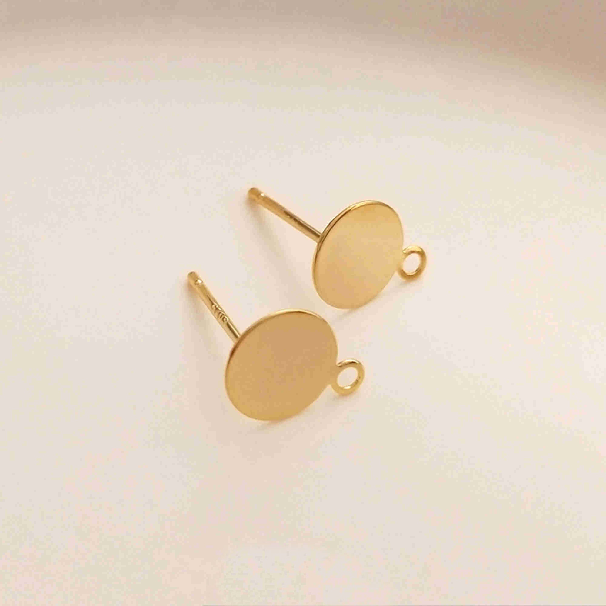 30x KC Gold Flat Back Blank Earring Studs With Loop, 6mm/8mm/10mm/12mm  Steel Champagne Gold Flat Pad Earring Posts & Rubber Backs F158 