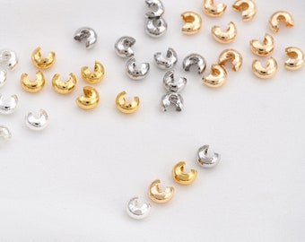 10/50pcs 14K Gold Plated Crimp Cover Beads, Gold Tone Crimp Beads For Jewelry Making Supplies, Cover Bead 2.5mm 3mm 4mm