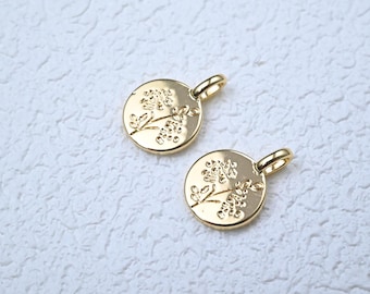 14K Gold Plated Flower Charm Pendant, Romantic Jewelry