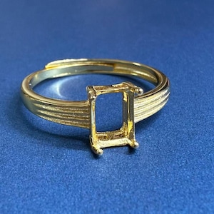 Sterling Silver Rectangle Ring Setting, Rectangle Ring Head, 925 Silver Ring Prong setting with Claw,Art Deco Ring Band  4x6 5x7 6x8mm