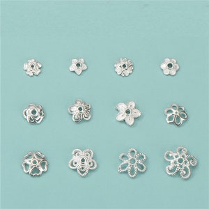 10/50pcs Sterling Silver Bead Caps, Flower Bead Caps, s925 Silver Flower Bead Caps For Jewelry Making Supplies, Bulk Spacer Beads Caps