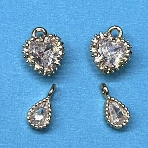 18K Gold Plated CZ Triangle Charm, Gold Tone Water Drop Charms For Jewelry Making, Love Heart Charm, Bracelet Charm, Earring Charm DIY
