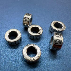 Sterling Silver Heart Donut Beads, Love Wheel Bead, Flat Round Bead, Pony Bead, Roundelle Bead, Bracelet Spacer, Valentine Bead,Vintage Bead