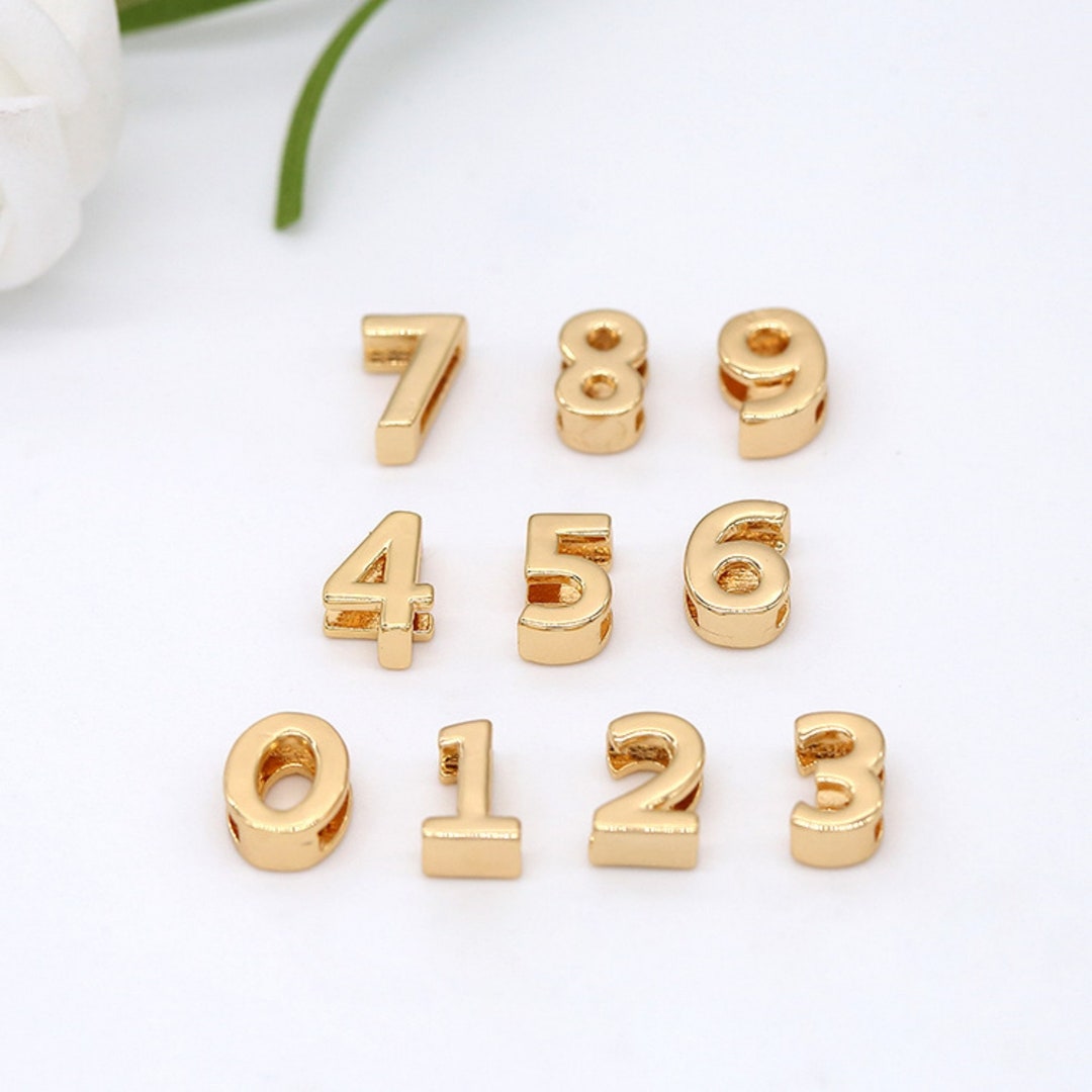 09 14K Gold Plated Number Beads, Gold Tone Digit Bead, Figure Bead