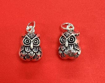Sterling Silver Owl Bell Charm, Retro Style DIY Pendant