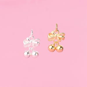 Sterling Silver Bowknot Bell Charm Pendant, Jingle Bell Bracelet, Holiday Necklace, Pet Bell Earring, Christmas Jewelry, Musical Bell Charm