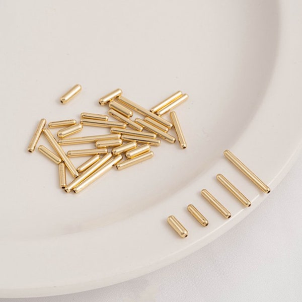14K Gold Plated Plain Tube Tubes, Gold Tone Noodle Tube Beads, Gold Plated Tube Spacer Beads For Jewelry Making