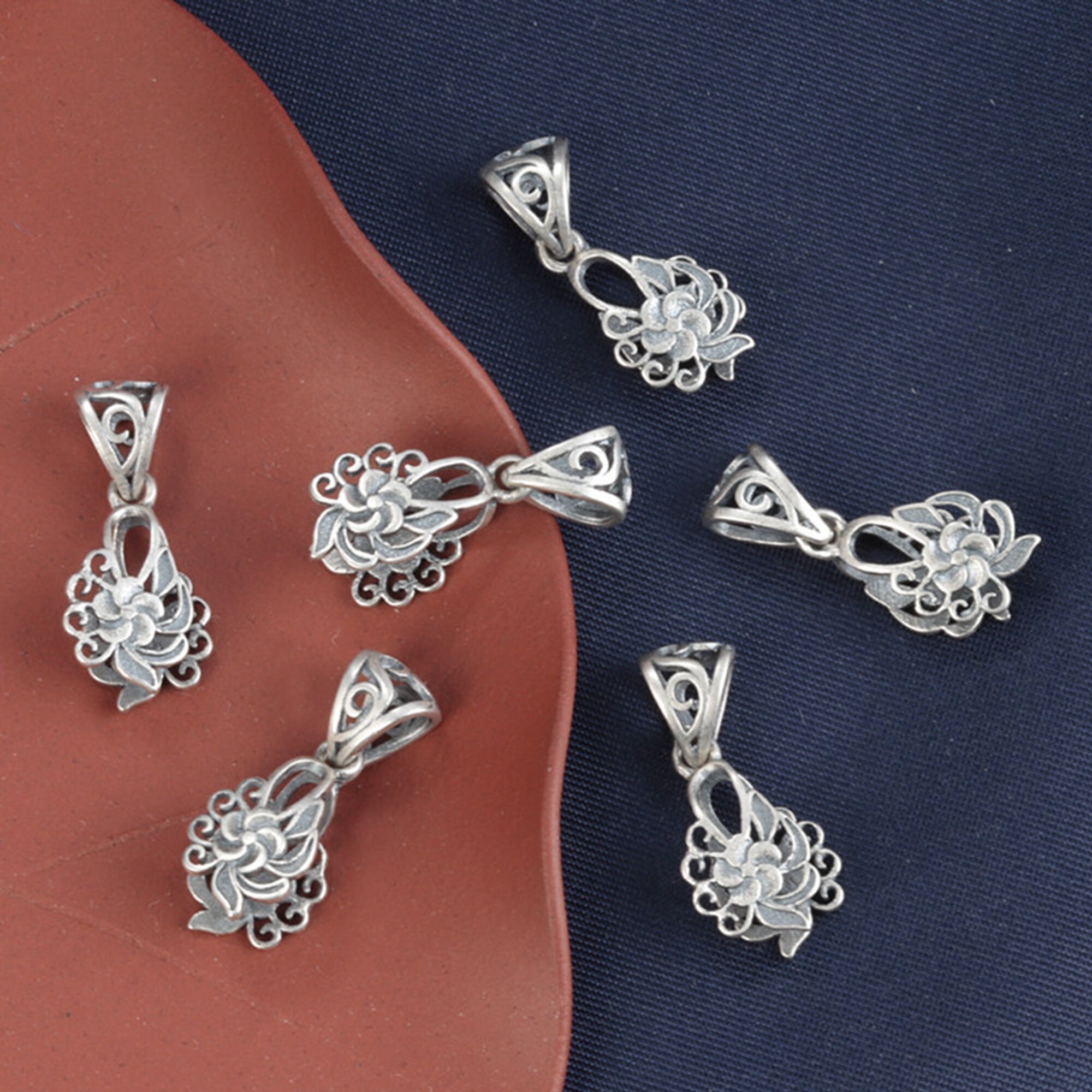 Sterling Silver Flower Pinch Bail, Jewelry Making, Necklace