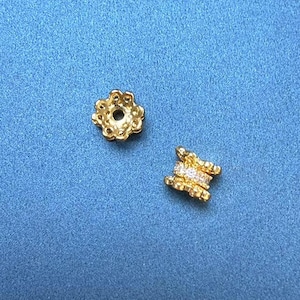 18K Gold Plated Crown Beads Caps, Flower Bead, Gold Tone Floral Tube Bead End Caps,Double Headed Bead,CZ Tube Bead,Bucket Bead Caps, 4.9*6mm