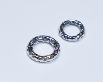Sterling Silber gehämmert Spacer Beads, Großloch Pony Bead (8 mm 10 mm)