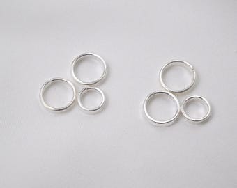Sterling Silver Spacer Beads, Hammered Ring, Large Hole, 6-9mm