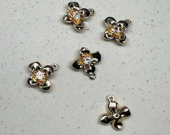 Gold Plated CZ Flower Charm, Jewelry Making Supplies
