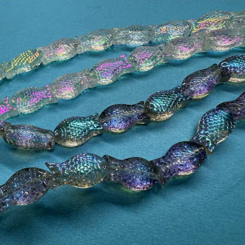 Iridescent Glass Fish Beads, Animal Charms, Jewelry Making Supplies image 9