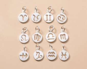 S925 Silver Zodiac Charms, Silver Aries Taurus Gemini Cancer Leo Virgo Libra Scorpio Sagittarius Capricorn Aquarius Pisces