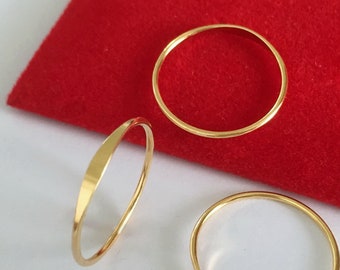 14K Gold Filled Slim Band Rings With Flat Hammered Top, Gold Filled Circle Band Ring 15.7mm16.5mm17.3mm18.2mm18.9mm19.8mm