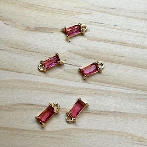18K Gold Plated CZ Birthstone Rectangle Charm, Gold Tone Geometric Charm for Jewelry Making Supplies,Rectangle Necklace Charm,Bracelet Charm
